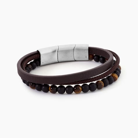 Bracelet Cuir De Vache Marron Onyx Oeil De Tigre - Bracelets Lithoth&eacute;rapie Homme | Histoire d&rsquo;Or