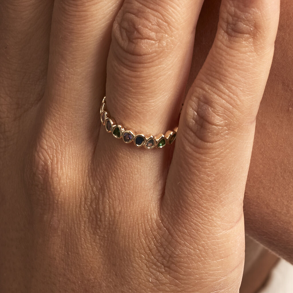 Bague Plaqué Or Jaune Ethem Anneau Pierres Multicolores - Bagues avec pierre Femme | Histoire d’Or