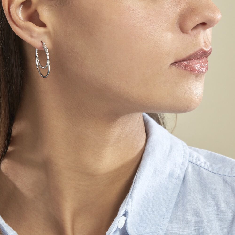 Boucles d oreilles creoles Argent Sans pierre Rond Blanc 925 1000 FAOFBW00KS0 Histoire d Or