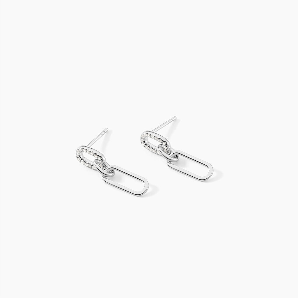 Boucles D'oreilles Pendantes Trait D'union Argent Blanc Oxyde - Boucles d'oreilles fantaisie Femme | Histoire d&rsquo;Or