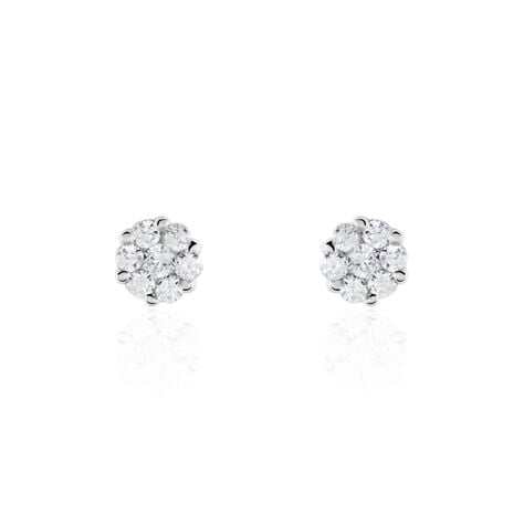 Boucles D'oreilles Puces Eleanor Fleur Or Blanc Oxyde De Zirconium - Clous d'oreilles Femme | Histoire d’Or