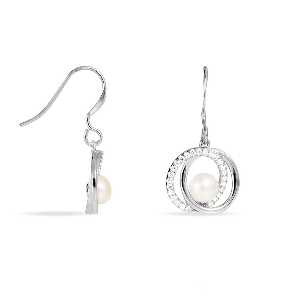 Boucles D'oreilles Pendantes Laury Argent  Perle De Culture Et Oxyde - Boucles d'oreilles fantaisie Femme | Histoire d’Or