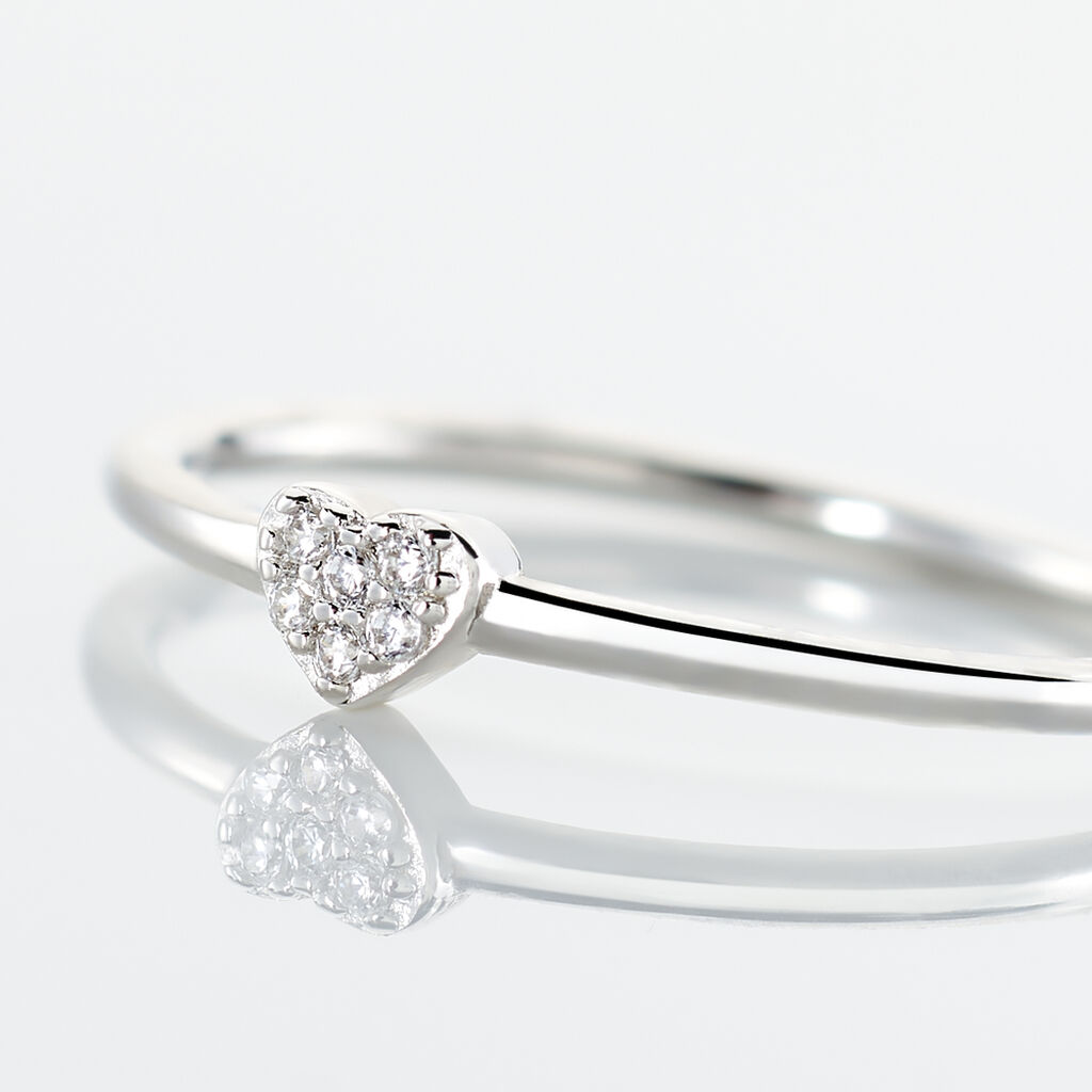 Bague Accumulation Coeur Argent Blanc Oxyde De Zirconium - Bagues Coeur Femme | Histoire d’Or