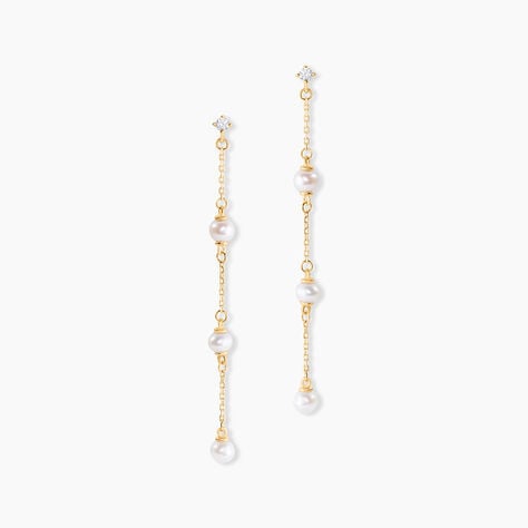 Boucles D'oreilles Pendantes Nanuk Or Jaune Oxyde Et Perle De Culture - Boucles d'oreilles pendantes Femme | Histoire d’Or