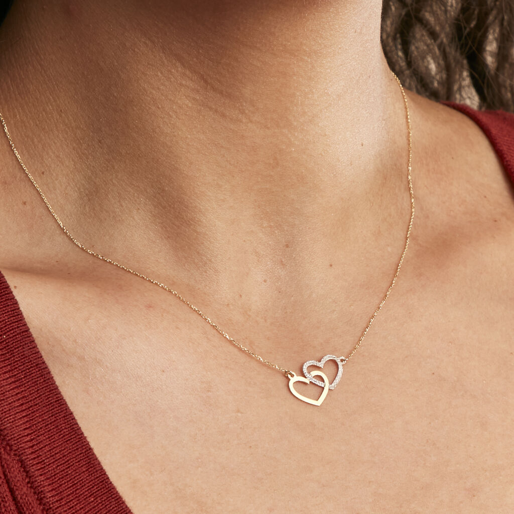 Collier Double Coeur Satines Or Bicolore - Colliers Coeur Femme | Histoire d’Or