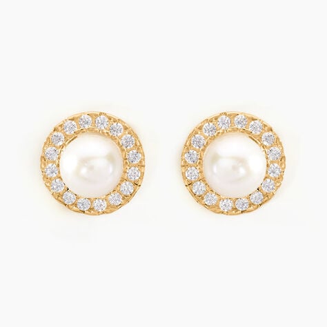Boucles D'oreilles Puces Grizel Or Jaune Perle De Culture Et Oxyde - Clous d'oreilles Femme | Histoire d’Or