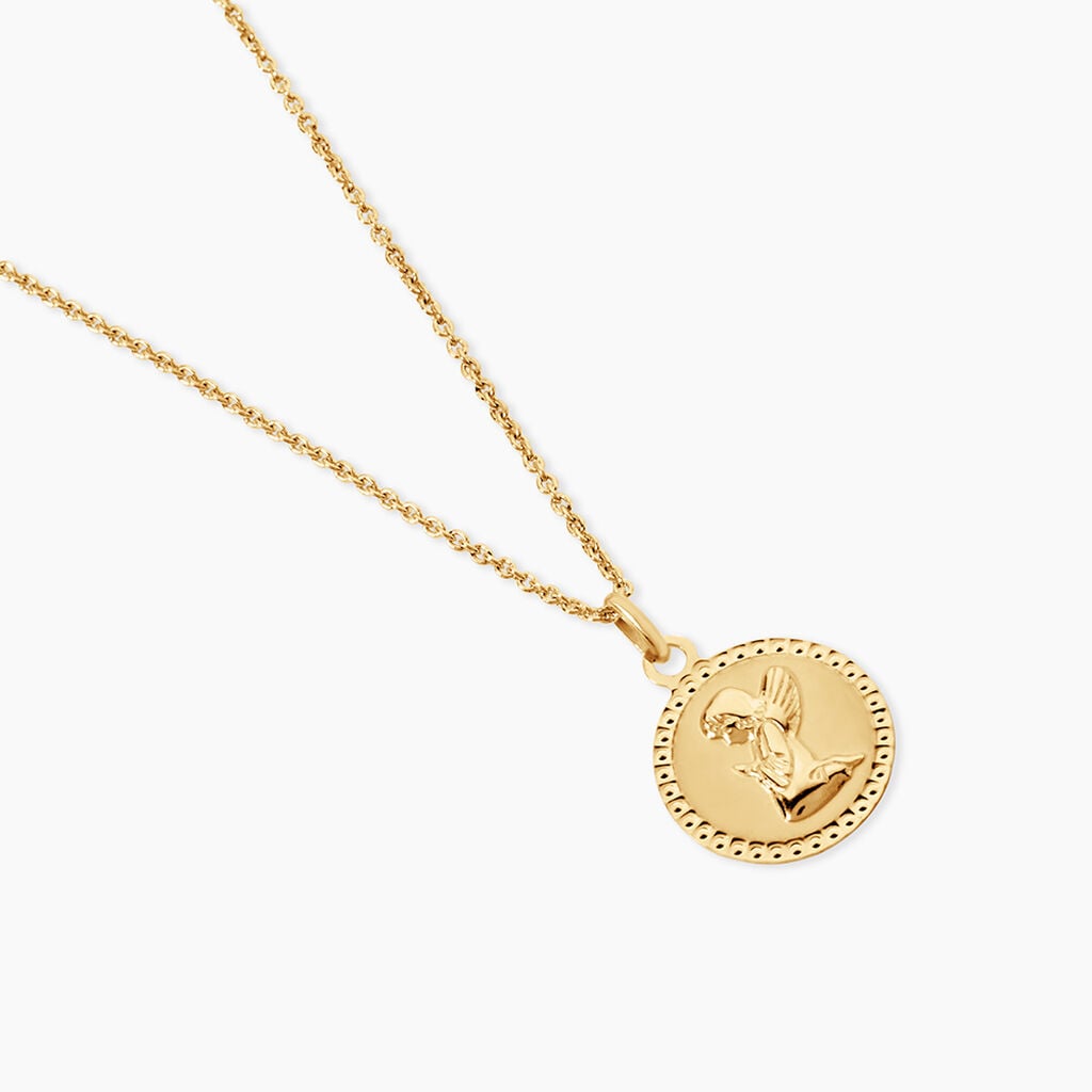 Pendentif Ange Rond Cisele Argent Dor&eacute; A L'Or 750/1000 - Pendentifs Communion Femme | Histoire d&rsquo;Or