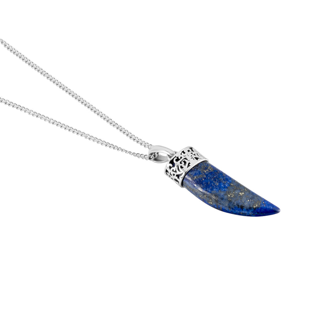 Collier Acier Blanc Ludvik Lapis Lazuli - Colliers fantaisie Homme | Histoire d’Or
