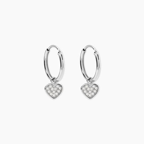 Cr&eacute;oles Hearts Argent Blanc Oxyde De Zirconium - Boucles d'oreilles cr&eacute;oles Femme | Histoire d&rsquo;Or