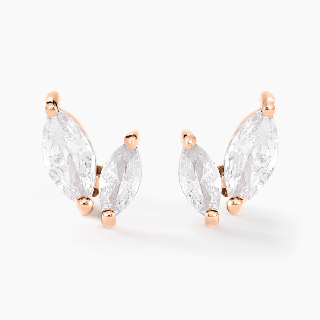 Boucles D'oreilles Puces Navette Argent Rose Oxyde De Zirconium - Boucles d'oreilles fantaisie Femme | Histoire d’Or