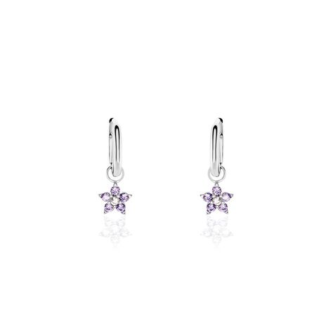 Créoles Purple Bloom Argent Blanc Oxyde De Zirconium - Boucles d'oreilles créoles Femme | Histoire d’Or