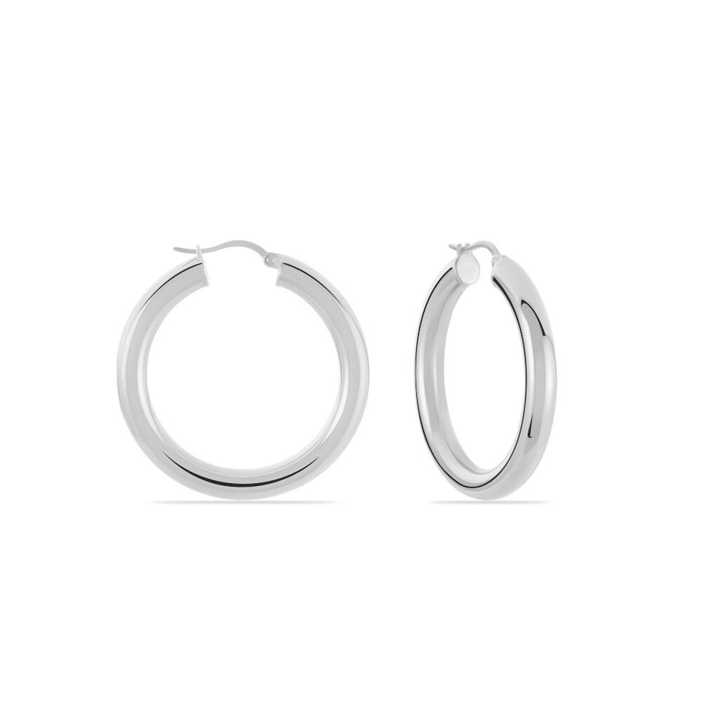 Créoles Amael Acier Blanc - Boucles d'oreilles créoles Femme | Histoire d’Or