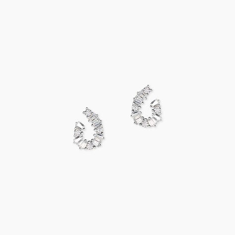 Boucles D'Oreilles Puces Baguette Argent Blanc Oxyde De Zirconium - Boucles d'oreilles fantaisie Femme | Histoire d&rsquo;Or