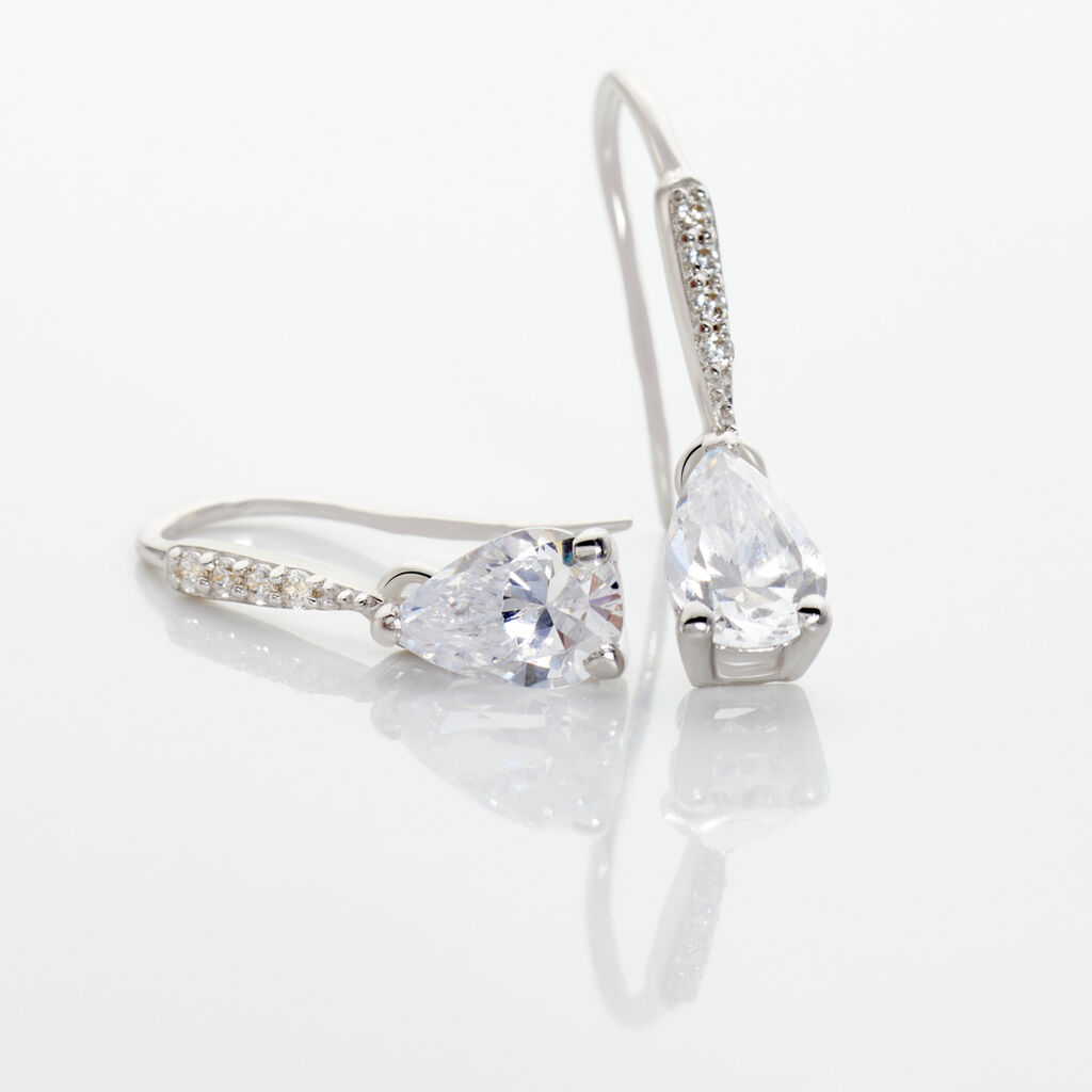 Boucles D'oreilles Pendantes Adib Or Blanc Oxyde De Zirconium - Boucles d'oreilles pendantes Femme | Histoire d&rsquo;Or