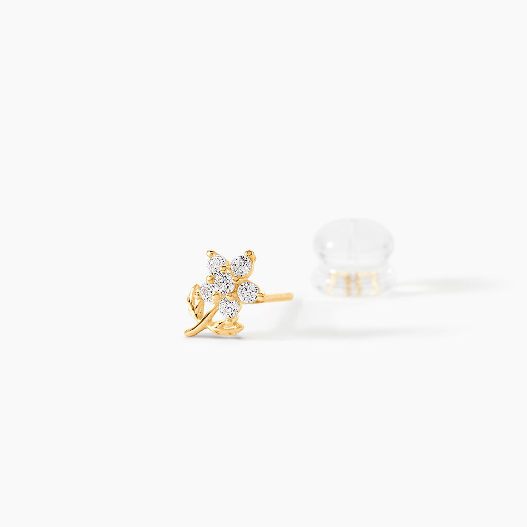 Boucles D'oreilles Puces Jabin Fleur Or Jaune Oxyde De Zirconium - Clous d'oreilles Famille | Histoire d&rsquo;Or