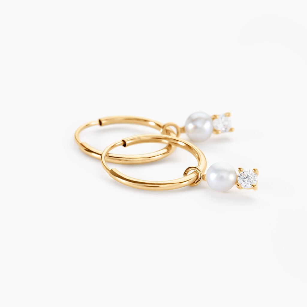 Cr&eacute;oles Nekane Or Jaune Perle De Culture Oxyde De Zirconium - Boucles d'oreilles cr&eacute;oles Femme | Histoire d&rsquo;Or
