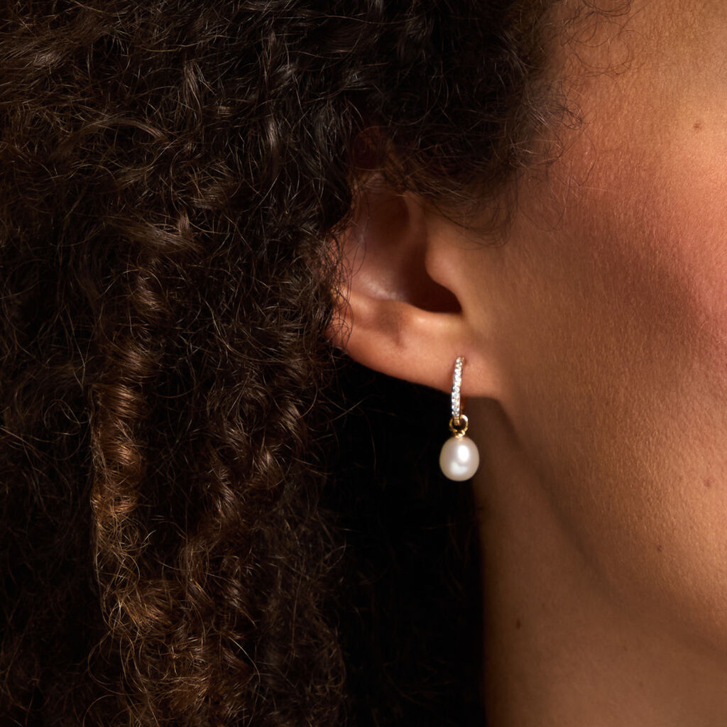 Cr&eacute;oles Anes Argent Dor&eacute; A L'Or 750/1000 Perle De Culture Oxyde De Zirconium - Boucles d'oreilles cr&eacute;oles Femme | Histoire d&rsquo;Or