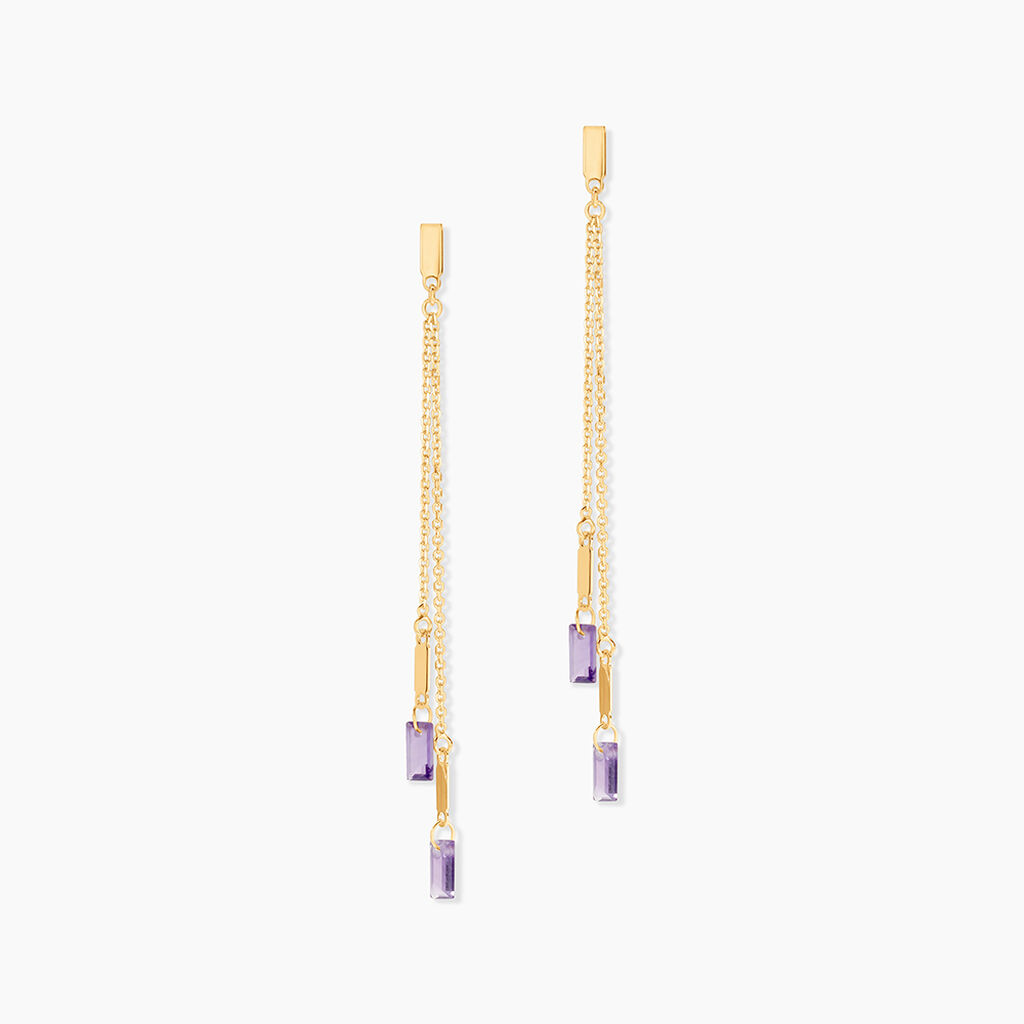 Bijoux D'oreilles Lavender Or Jaune Am&eacute;thyste - Boucles d'oreilles pendantes Femme | Histoire d&rsquo;Or