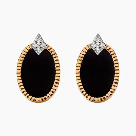 Boucles D'oreilles Puces Tahina Or Jaune Onyx Diamant - Clous d'oreilles Femme | Histoire d’Or
