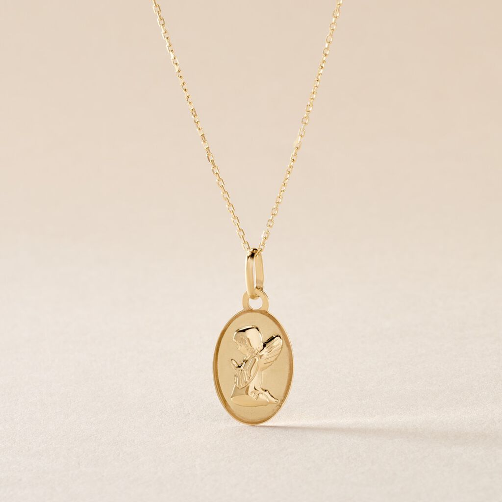 Pendentif Hadia Ange Ovale Or Jaune - Pendentifs Communion Famille | Histoire d&rsquo;Or