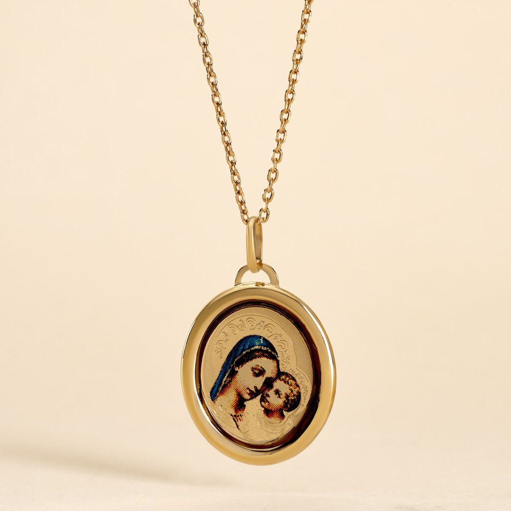 Pendentif Vierge A L'enfant Ovale Or Jaune - Pendentifs Baptême Famille | Histoire d’Or