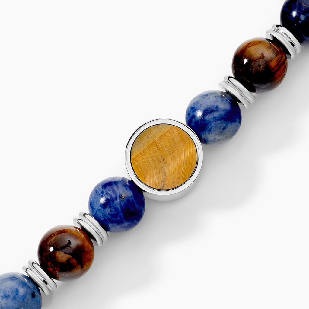 Bracelet Jourdan Archimedes Acier Argenté Oeil De Tigre Sodalite - Nouveautés bijoux Homme | Histoire d’Or