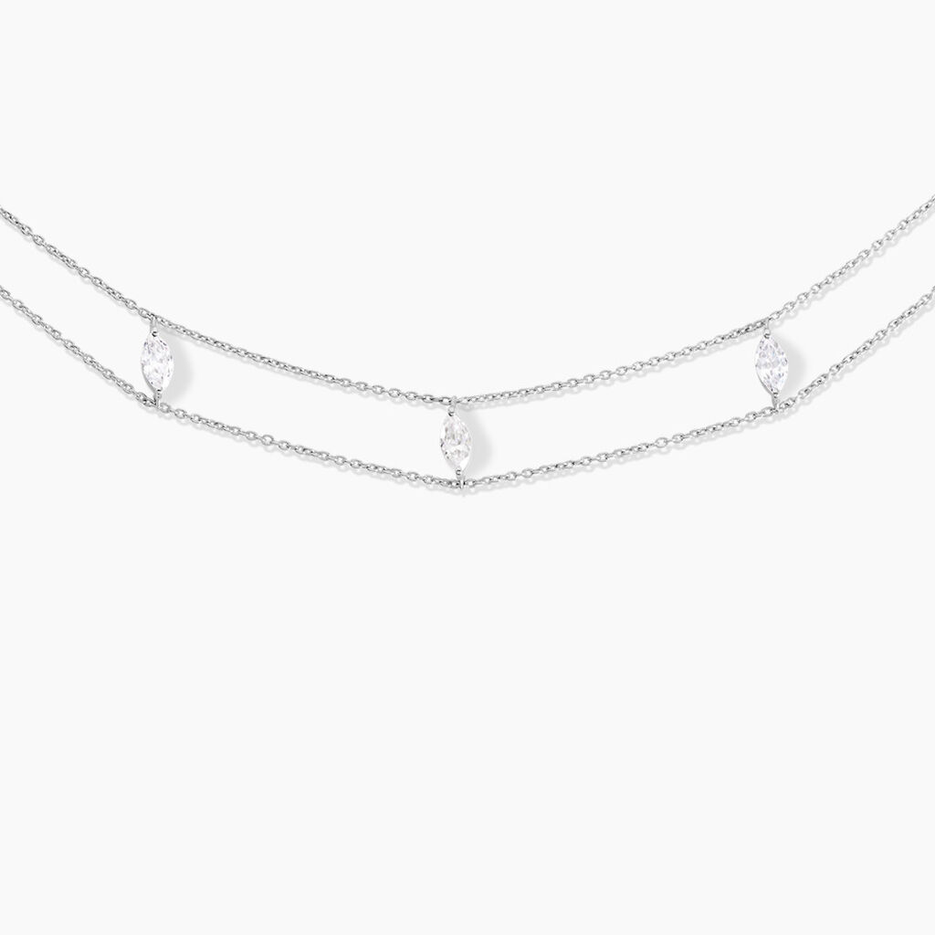 Collier Navette Argent Blanc Oxyde De Zirconium - Ras de cou Femme | Histoire d&rsquo;Or