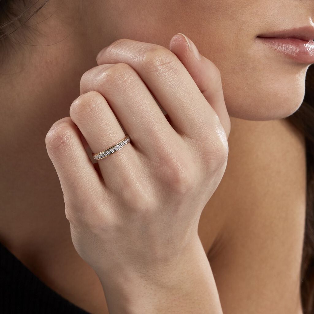 Alliance Grain De Folie Diamantee Ruban Plat Or Bicolore - Alliances Unisex | Histoire d’Or