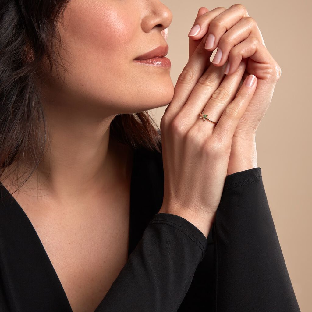 Bague Flower Power Or Jaune Emeraude Diamant - Bagues solitaires Femme | Histoire d&rsquo;Or