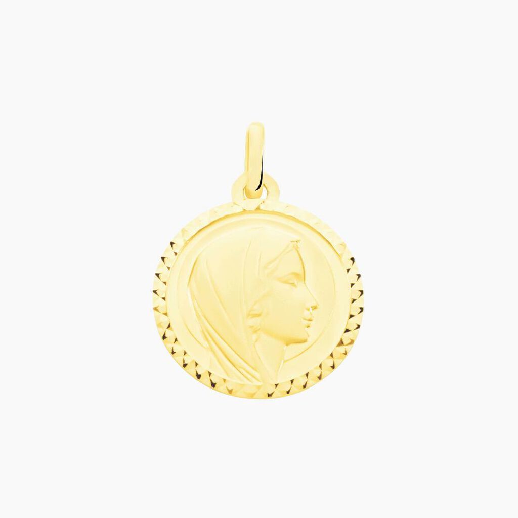 Pendentif Vierge Rond Strie Or Jaune - Pendentifs Baptême Famille | Histoire d’Or