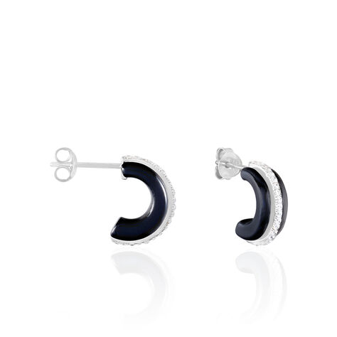 Créoles Noci Demi Cercle Argent Blanc Céramique Et Oxyde De Zirconium - Boucles d'oreilles créoles Femme | Histoire d’Or