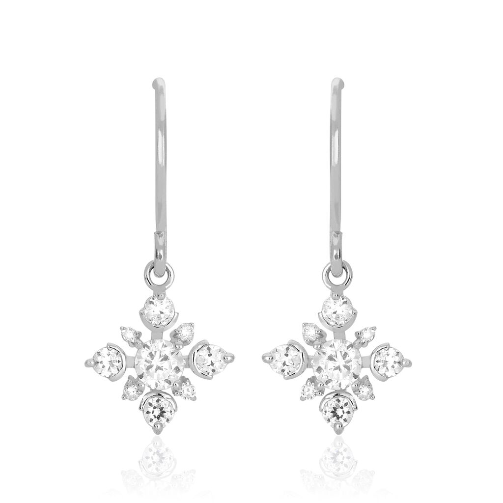 Boucles D'oreilles Pendantes Flocon Argent Blanc Oxyde De Zirconium - Boucles d'oreilles fantaisie Femme | Histoire d’Or