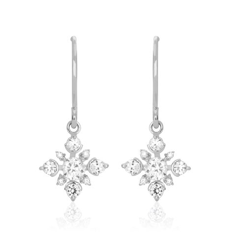 Boucles D'oreilles Pendantes Flocon Argent Blanc Oxyde De Zirconium - Boucles d'oreilles fantaisie Femme | Histoire d’Or