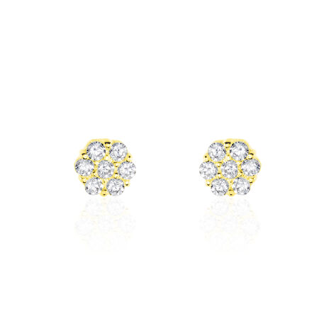 Boucles D'oreilles Puces Eleanor Fleur Or Jaune Oxyde De Zirconium - Clous d'oreilles Femme | Histoire d’Or