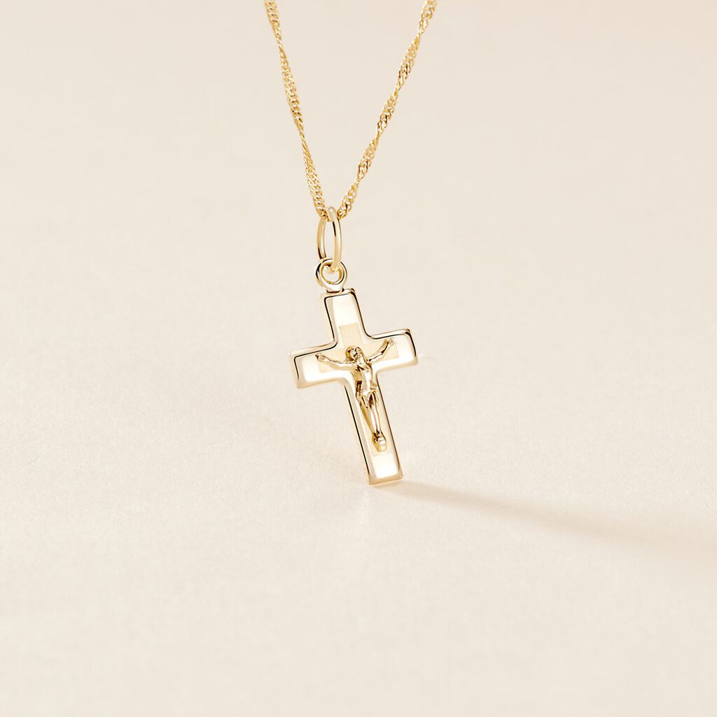 Pendentif Damian Croix Or Jaune - Pendentifs Baptême Famille | Histoire d’Or