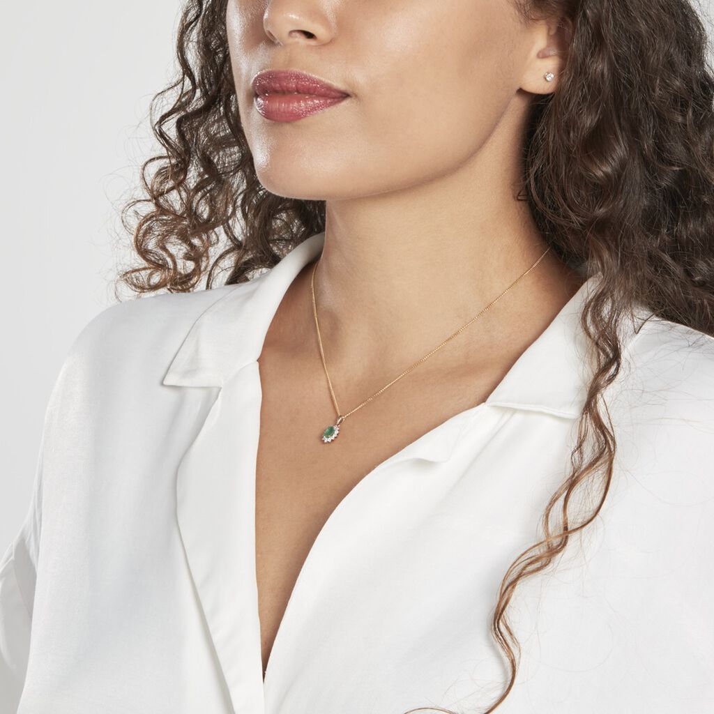 Pendentif Or Jaune Emeraude Diamants - Pendentifs Femme | Histoire d’Or