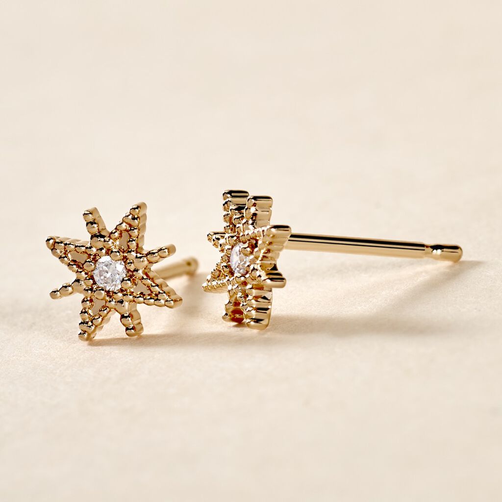 Boucles D'oreilles Puces Frea Plaqué Or Jaune Oxyde De Zirconium - Boucles d'Oreilles Etoile Femme | Histoire d’Or
