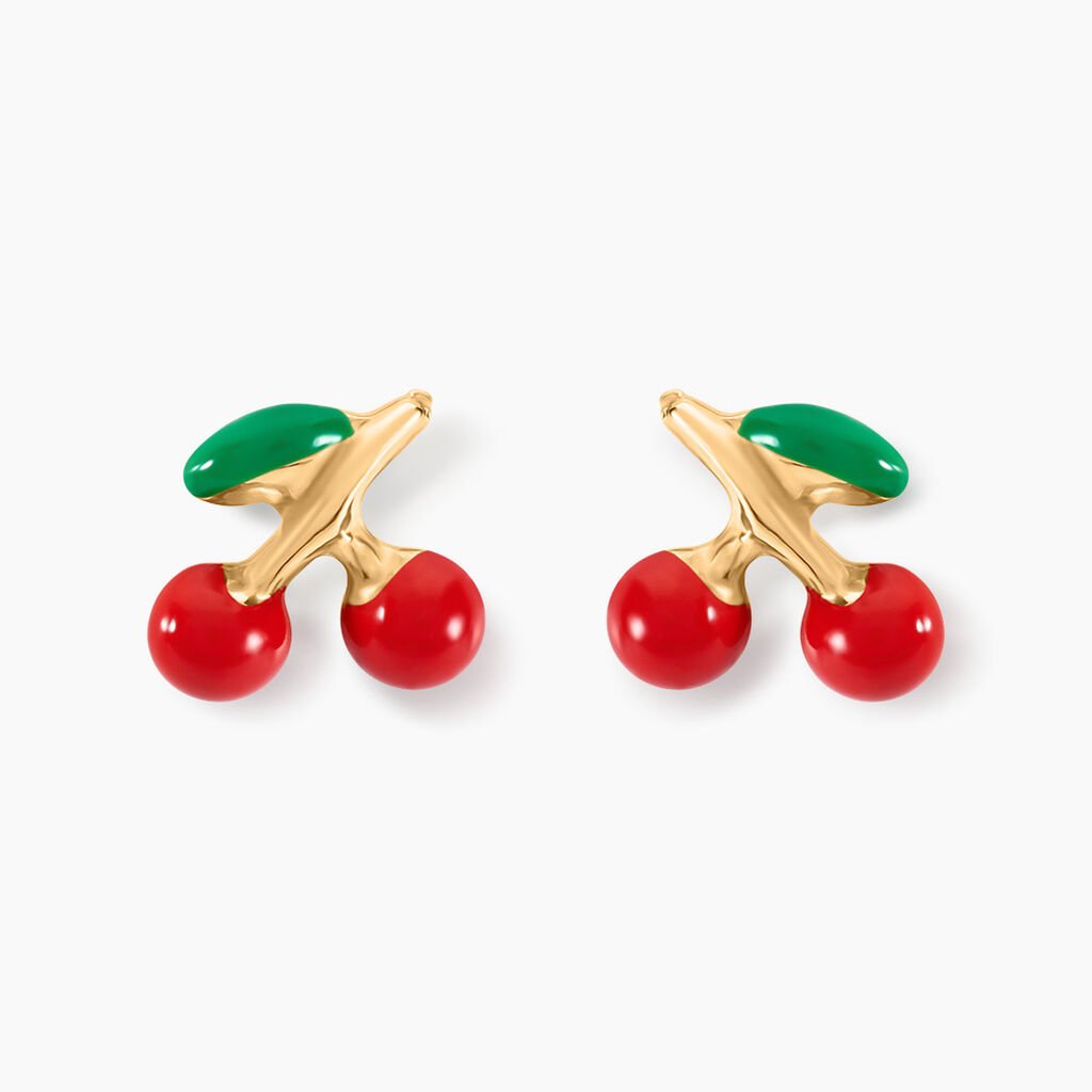 Boucles D'oreilles Puces Cherry Cerise Or Jaune - Clous d'oreilles Enfant | Histoire d&rsquo;Or