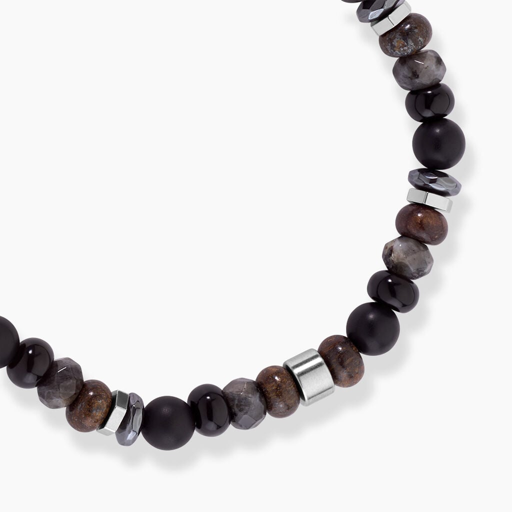 Bracelet Naturel Acier Argent&eacute; Agate Labradorite Bronzite - Bracelets Lithoth&eacute;rapie Homme | Histoire d&rsquo;Or