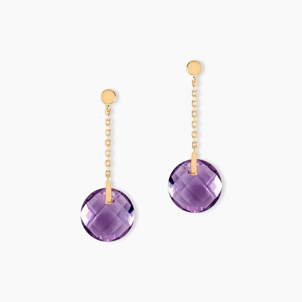 Boucles D'oreilles Pendantes Ludmille Or Jaune Amethyste - Boucles d'oreilles pendantes Femme | Histoire d&rsquo;Or