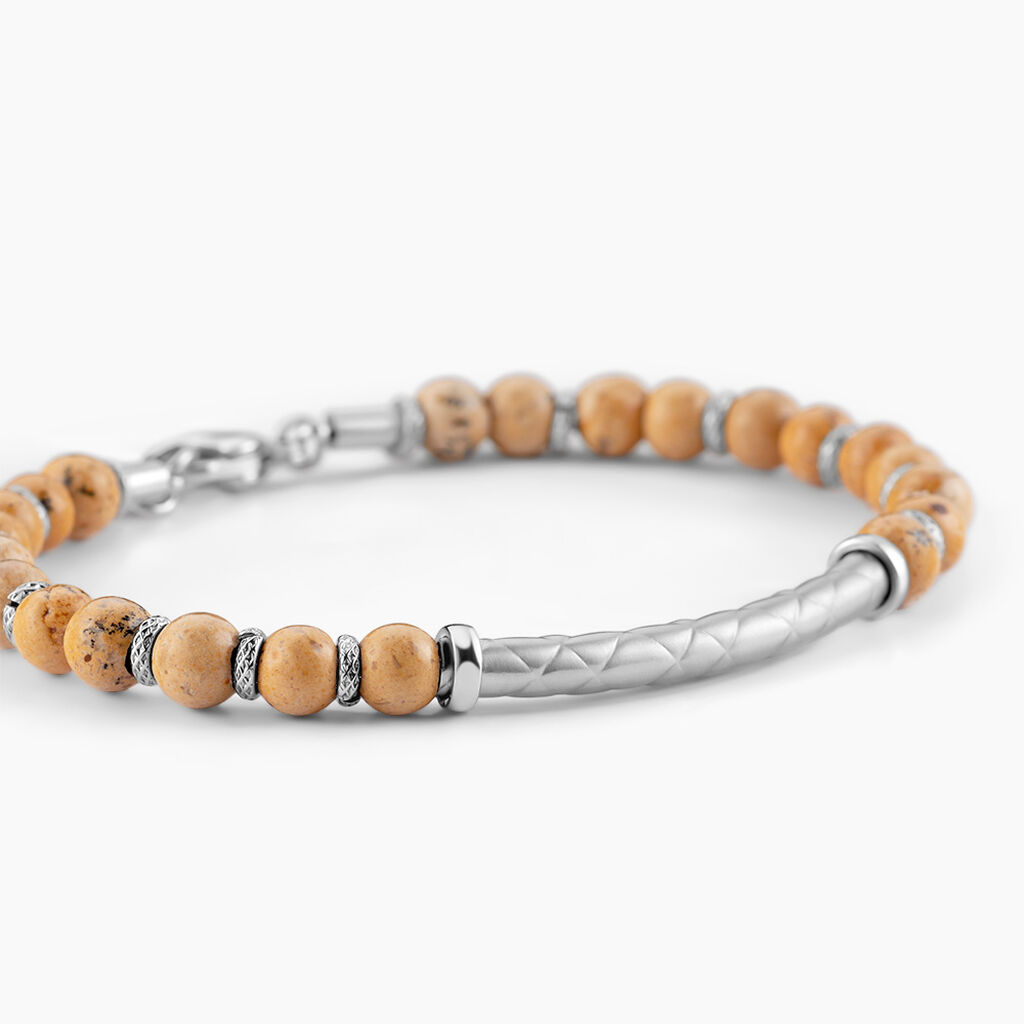Bracelet Naturel Acier Blanc Jaspe Africain - F&ecirc;te des p&egrave;res Homme | Histoire d&rsquo;Or