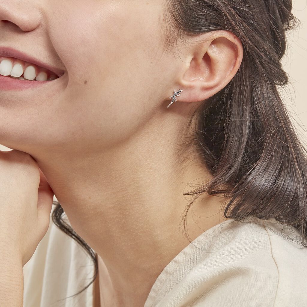 Boucles D'oreilles Puces Oya Argent Blanc Oxyde De Zirconium - Boucles d'oreilles fantaisie Femme | Histoire d’Or