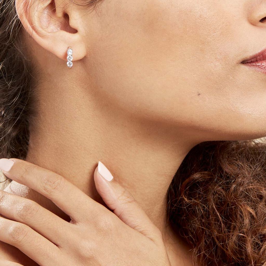 Créoles Argent Blanc Rosaure Oxydes De Zirconium - Boucles d'oreilles créoles Femme | Histoire d’Or
