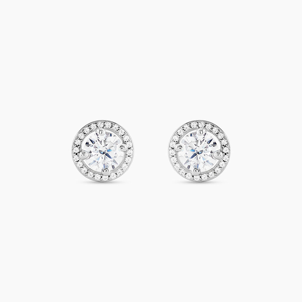 Boucles D'oreilles Puces Stelila Or Blanc Oxyde De Zirconium - Clous d'oreilles Femme | Histoire d&rsquo;Or