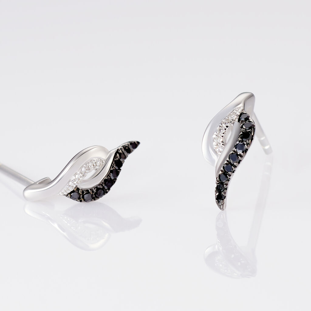 Boucles D'oreilles Puces Sculptural Or Blanc Diamant - Clous d'oreilles Femme | Histoire d’Or