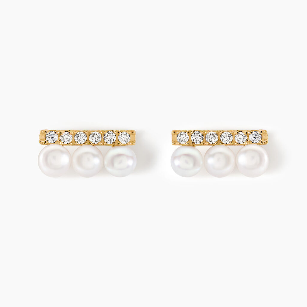 Boucles D'oreilles Puces Or Jaune Patxi Perles Oxydes - Clous d'oreilles Femme | Histoire d’Or