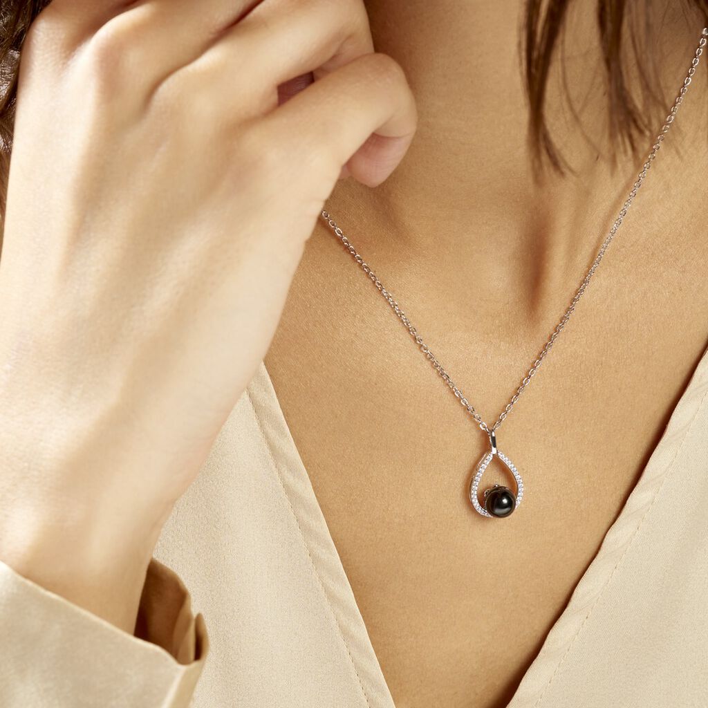 Collier Nerea Argent Blanc Céramique Et Oxyde De Zirconium - Colliers fantaisie Femme | Histoire d’Or