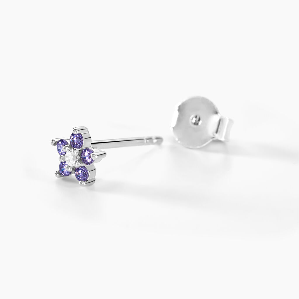 Boucles D'oreilles Puces Purple Bloom Argent Blanc Oxyde De Zirconium - Boucles d'oreilles fantaisie Femme | Histoire d’Or