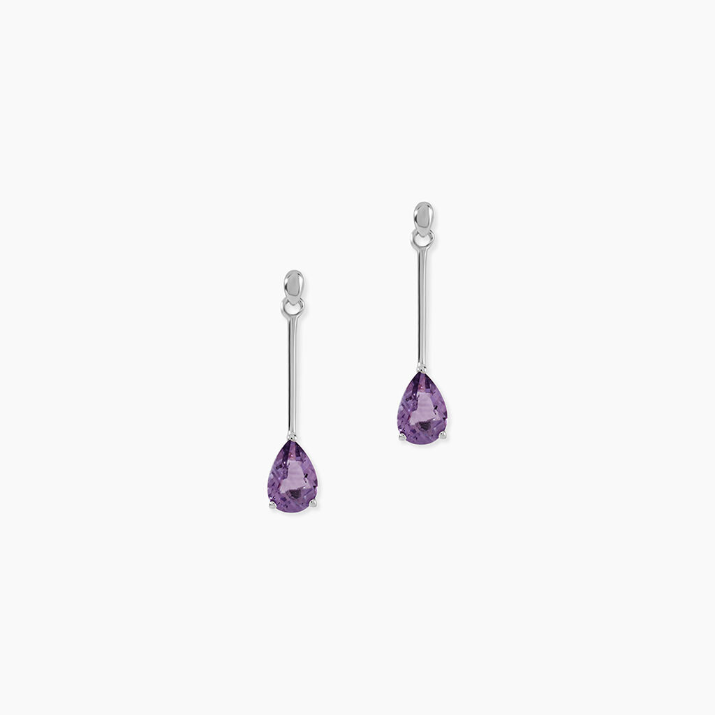 Boucles D'oreilles Pendantes Goutte Or Blanc Amethyste - Boucles d'oreilles pendantes Femme | Histoire d&rsquo;Or