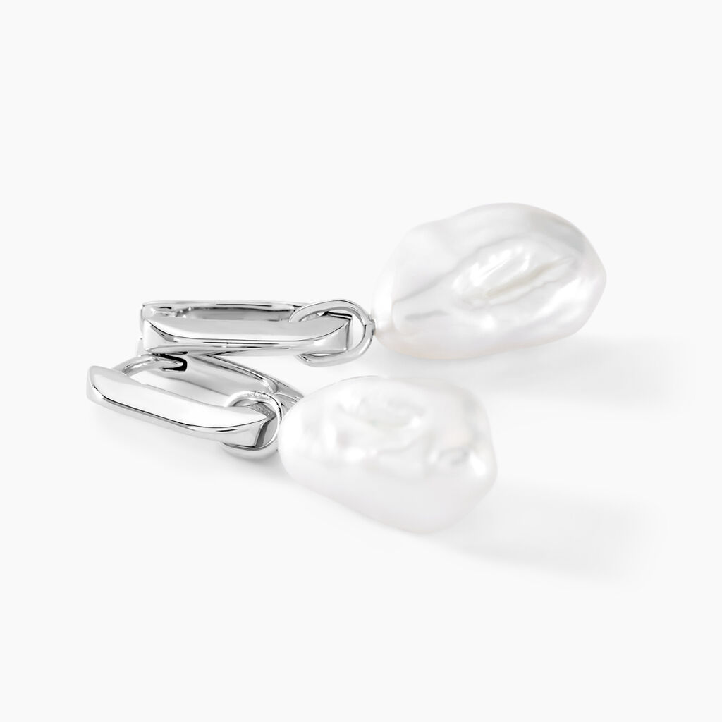 Cr&eacute;oles Onassis Argent Blanc Perle De Culture - Boucles d'oreilles cr&eacute;oles Femme | Histoire d&rsquo;Or